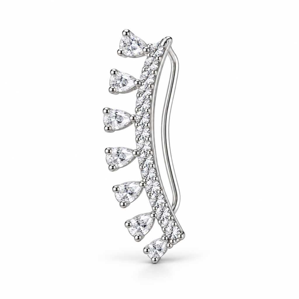 Orecchino Ear Climber Mono con Puntoluce a Goccia in Argento 925 Rodiato