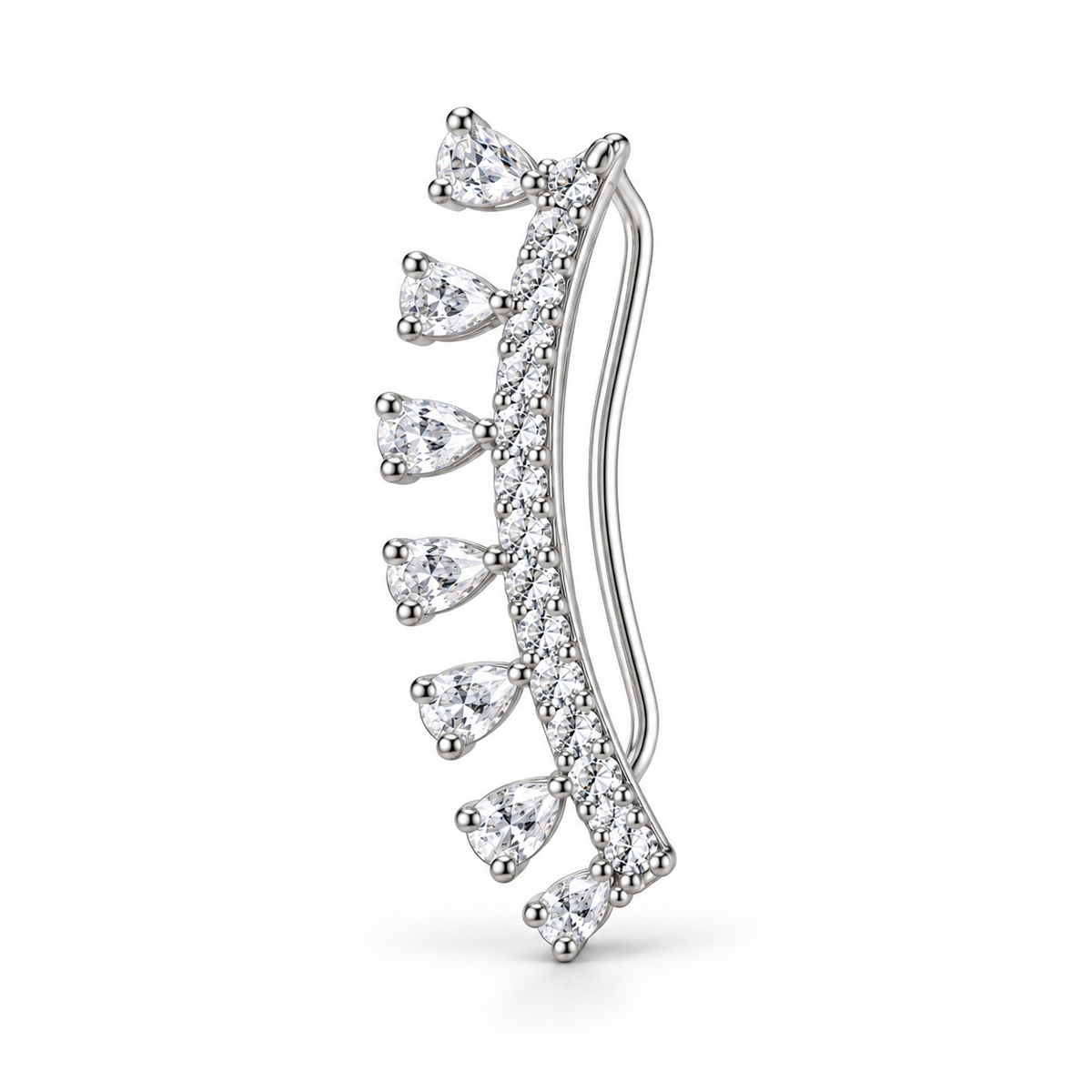 Orecchino Ear Climber Mono con Puntoluce a Goccia in Argento 925 Rodiato