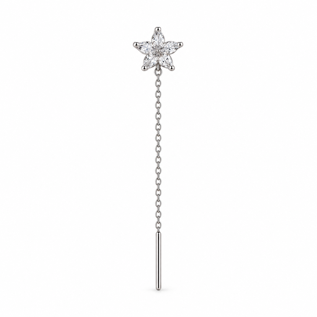 Orecchino Saliscendi mono con Puntoluce a Stella in Argento 925 Rodiato