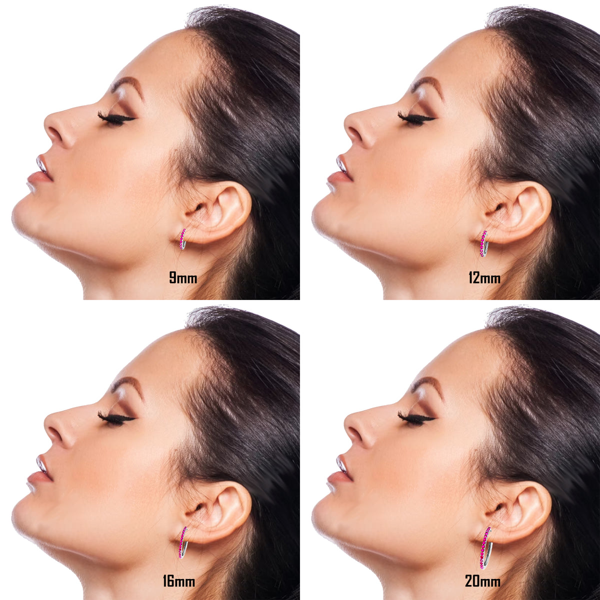 Orecchini a Cerchio Fucsia in argento 925 in 4 misure