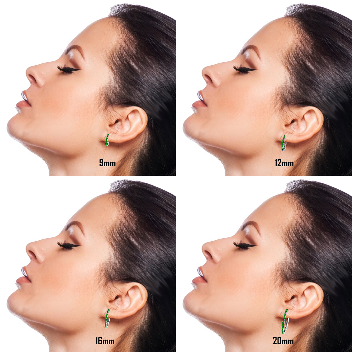 Orecchini a Cerchio Verde in argento 925 in 4 misure