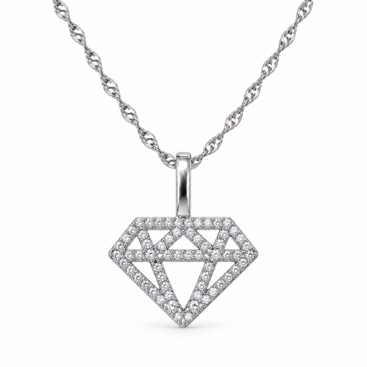 Ketting met strasdiamant hanger van 925 zilver