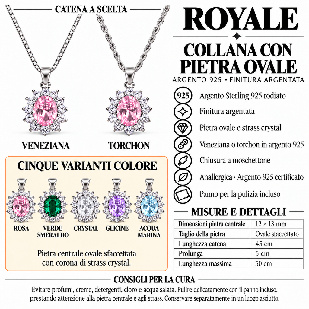 Collana Royale Ovale 12x13 mm in Argento 925 Rodiato