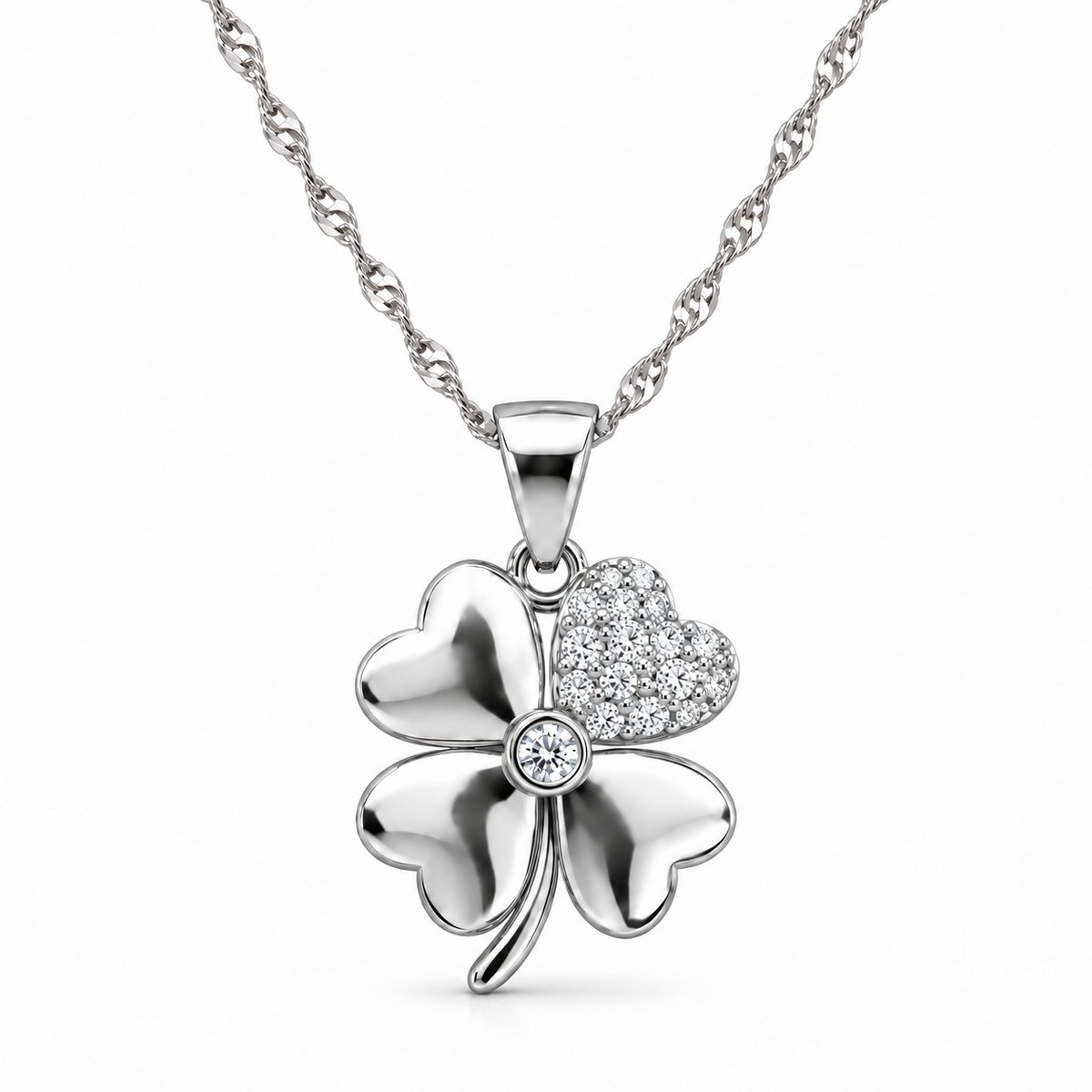 Ketting met vierbladen hanger van 925 zilver