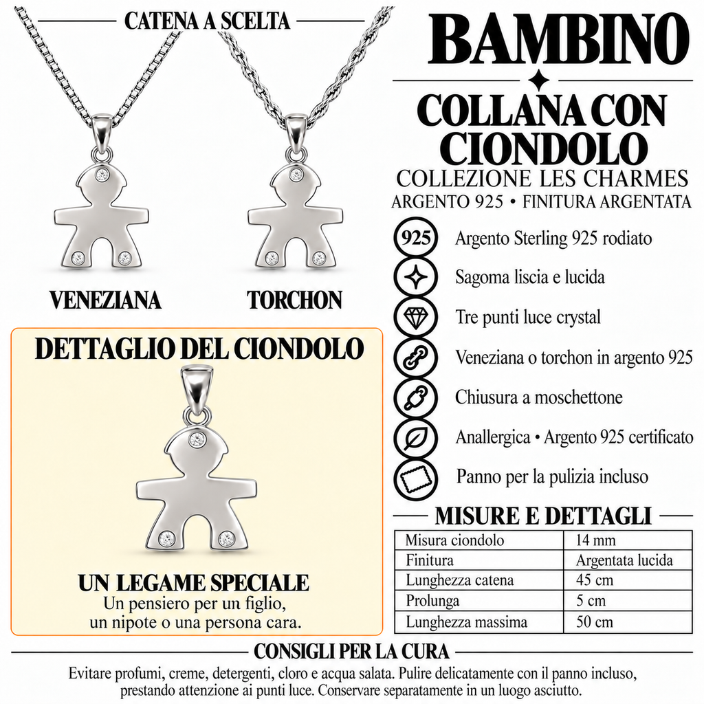 Collana Bimbo con Punto Luce in Argento 925
