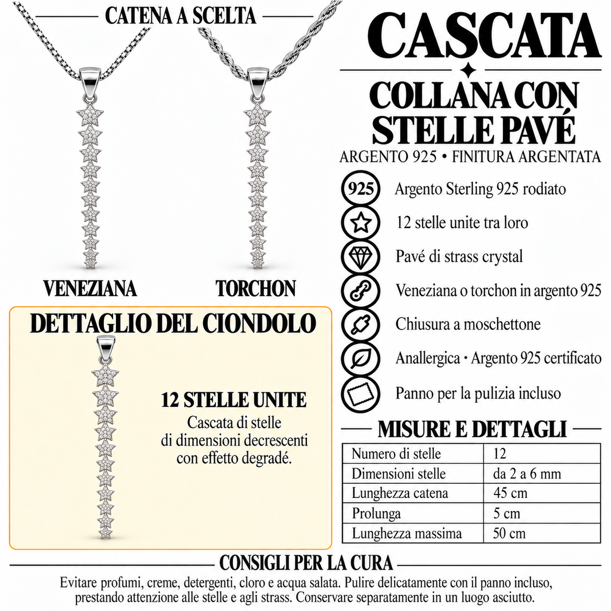 Collana con Stelle Degradè in Argento 925