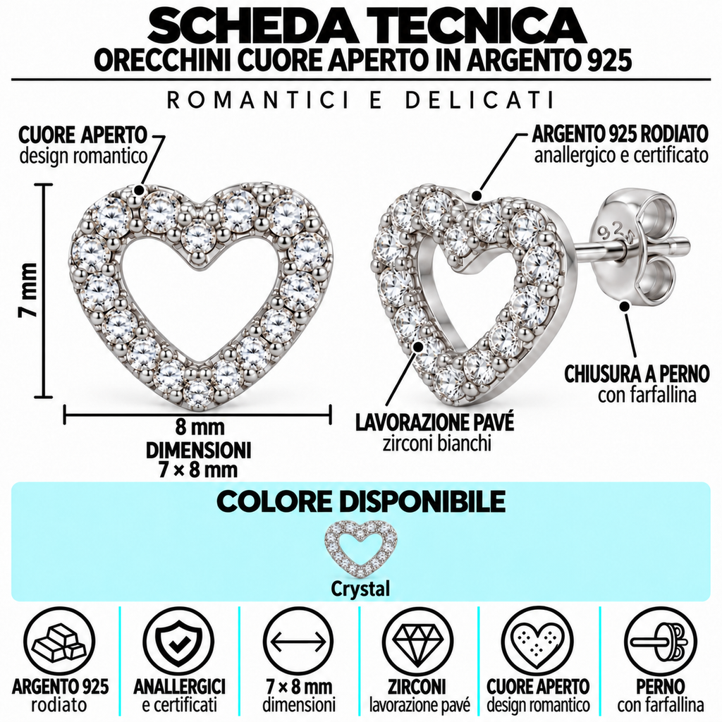 Orecchini a Lobo Cuore Aperto in Argento 925 Rodiato