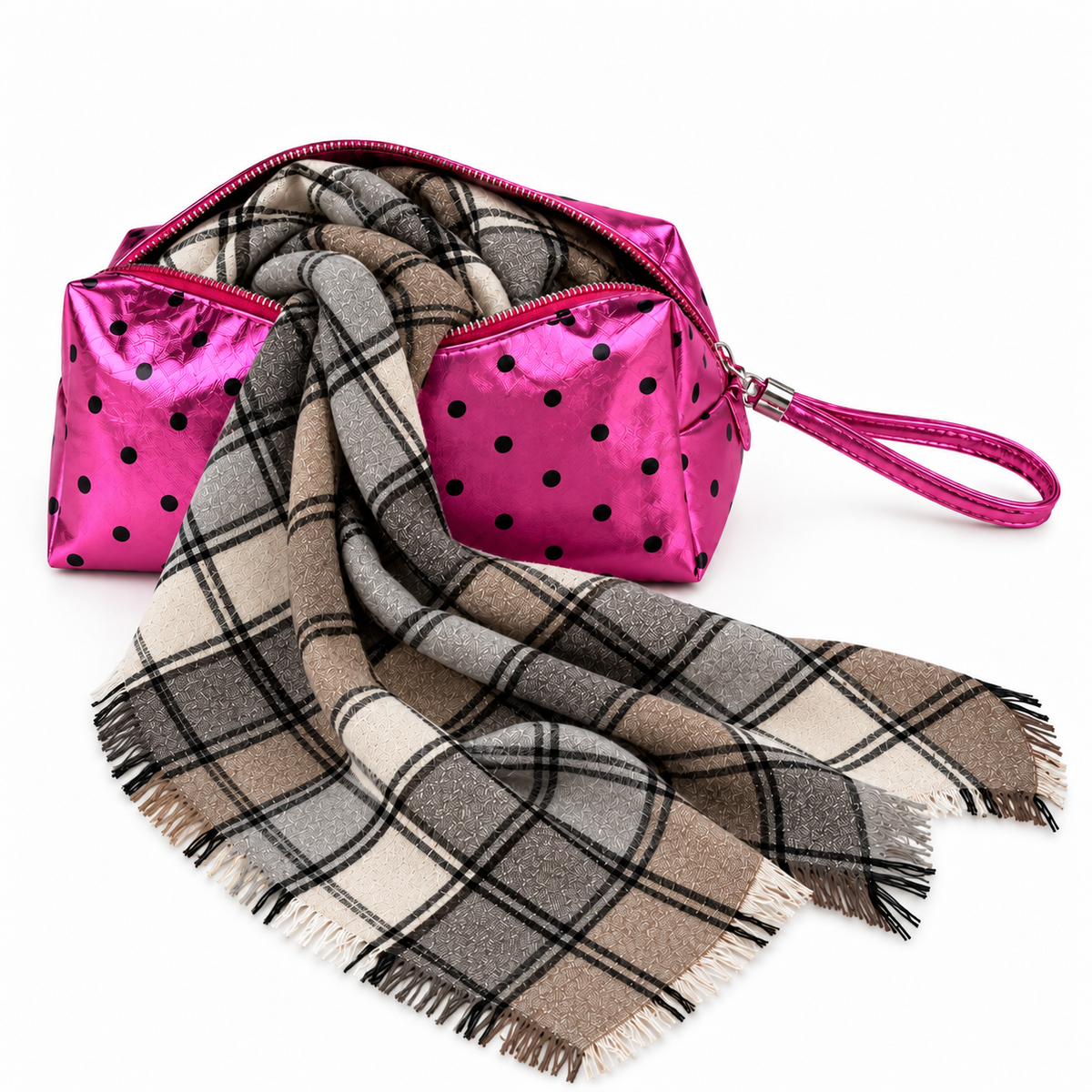 Sciarpa Triangolare Donna Coveri a Quadri con Pochette