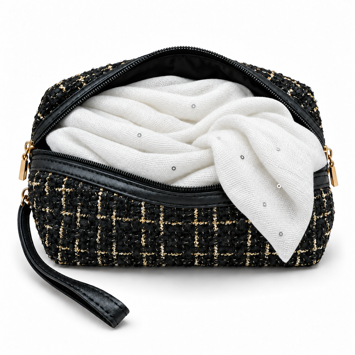 Set Regalo Donna con Sciarpa con Paillettes e Pochette in Tweed