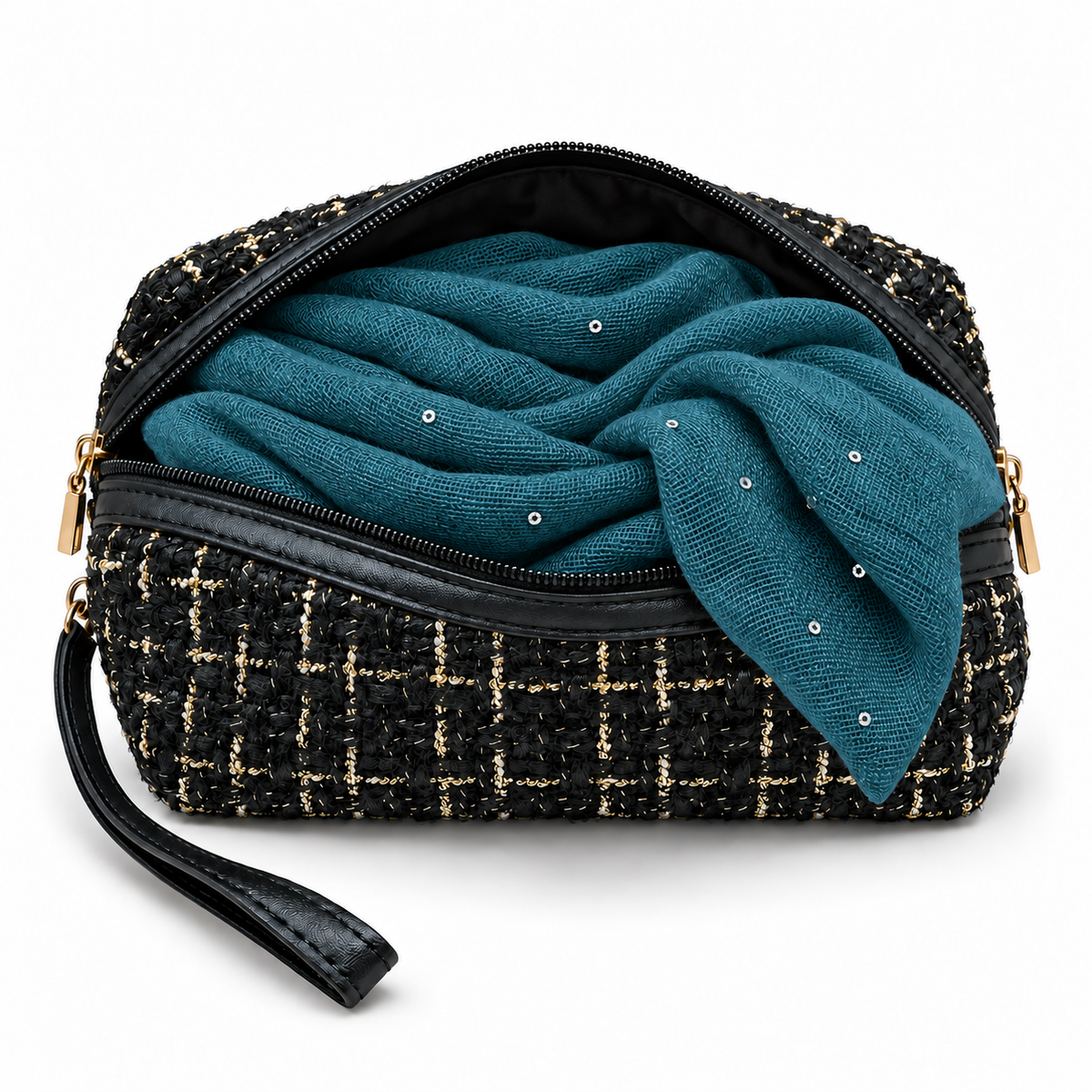 Set Regalo Donna con Sciarpa con Paillettes e Pochette in Tweed