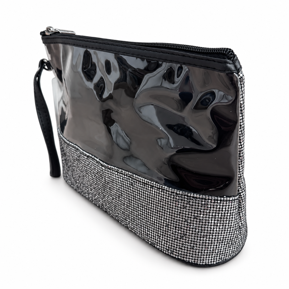 Set Regalo Donna con Sciarpa Effetto Stropicciato e Pochette Gioiello con Strass