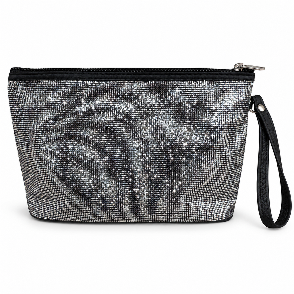 Set Regalo Donna con Sciarpa Effetto Stropicciato e Pochette Gioiello con Strass