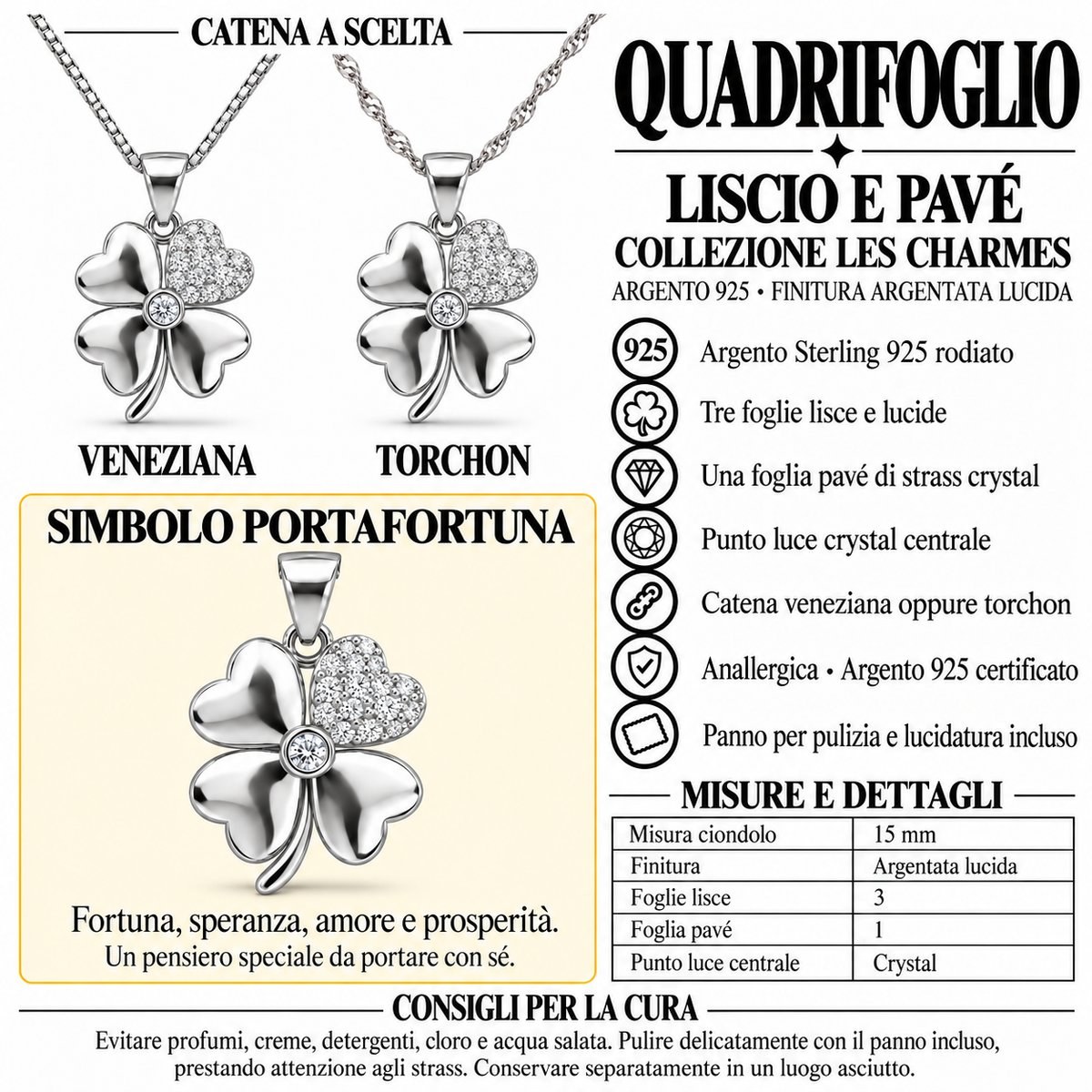 Collana con Ciondolo Quadrifoglio in Argento 925