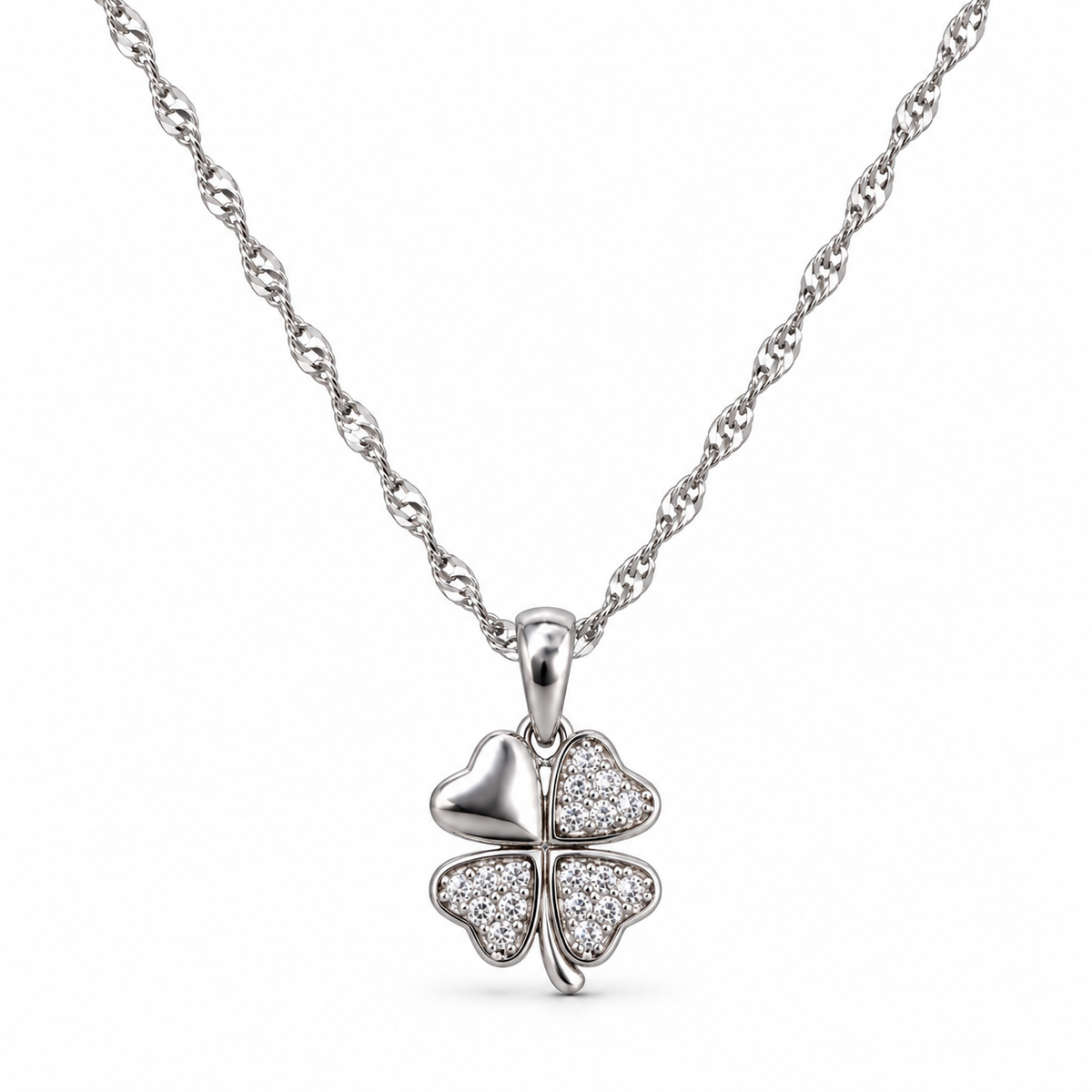 Ketting met vierbladerige hanger van 925 zilver