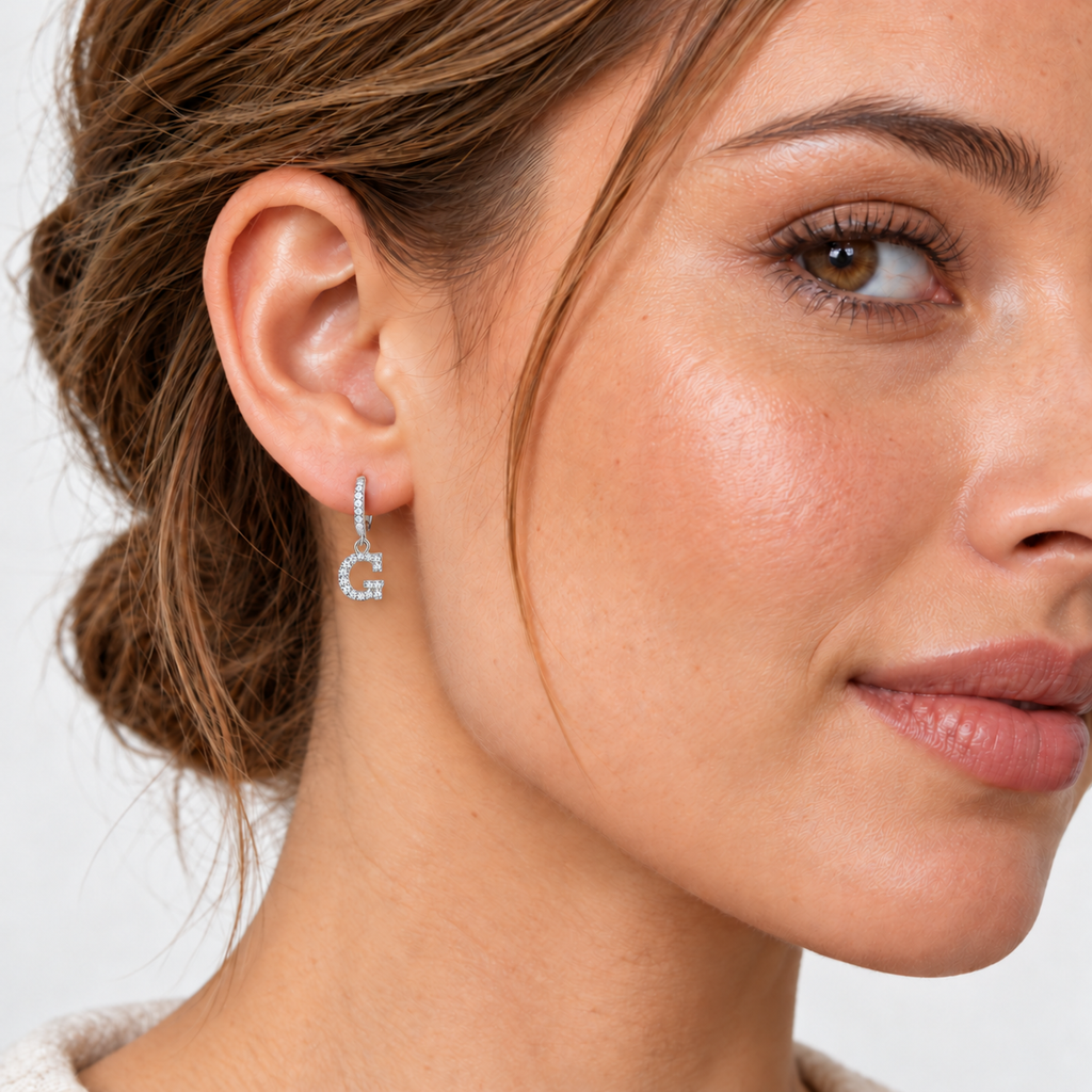 Orecchini a Cerchio con Iniziale con strass in Argento 925