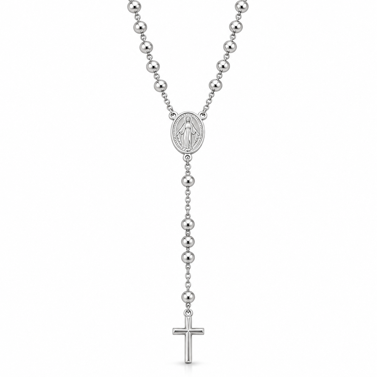 Collana Rosario con Crocifisso pendente e Sfere da 5mm in Argento 925 rodiato