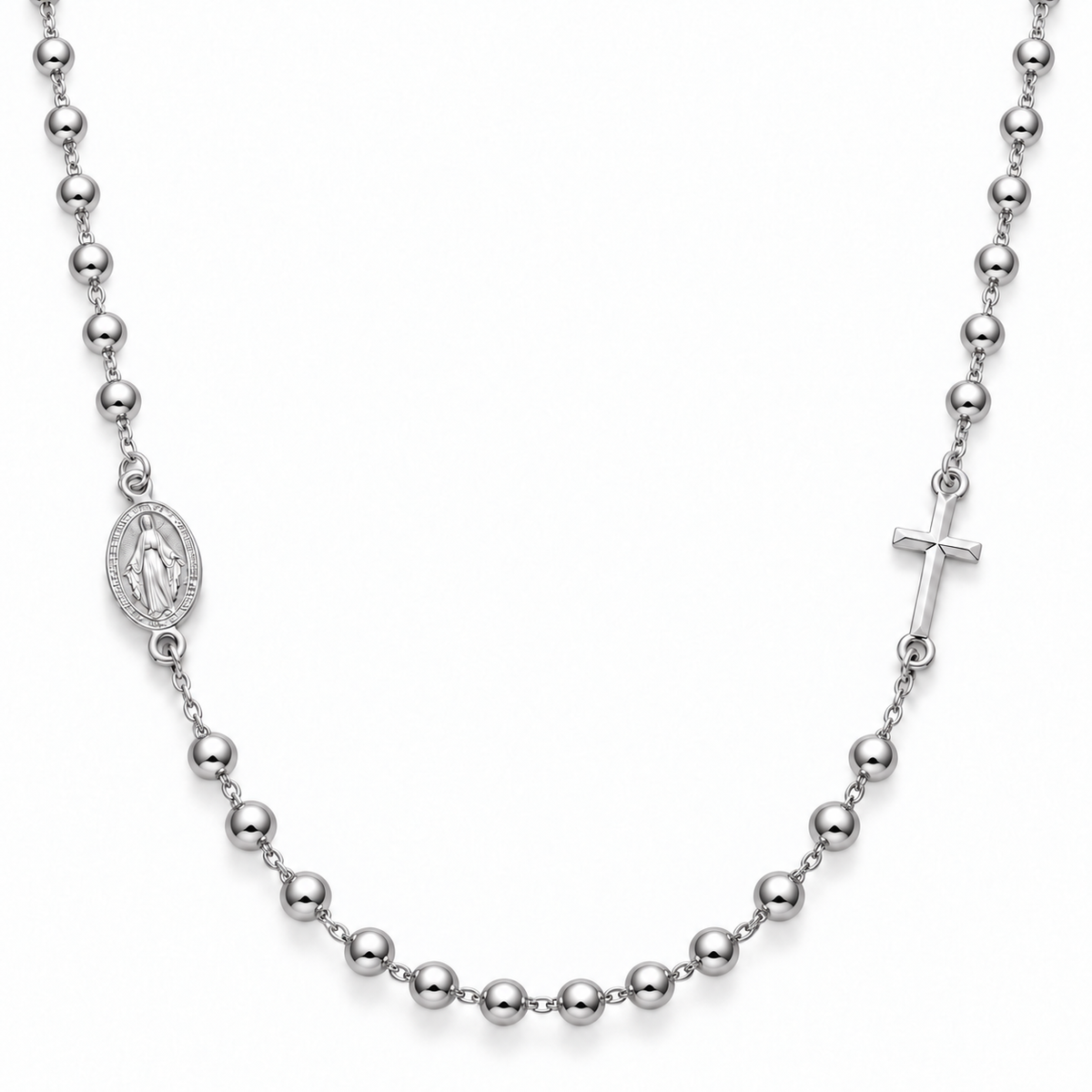 Collana Rosario Sfere da 3mm in Argento 925 rodiato