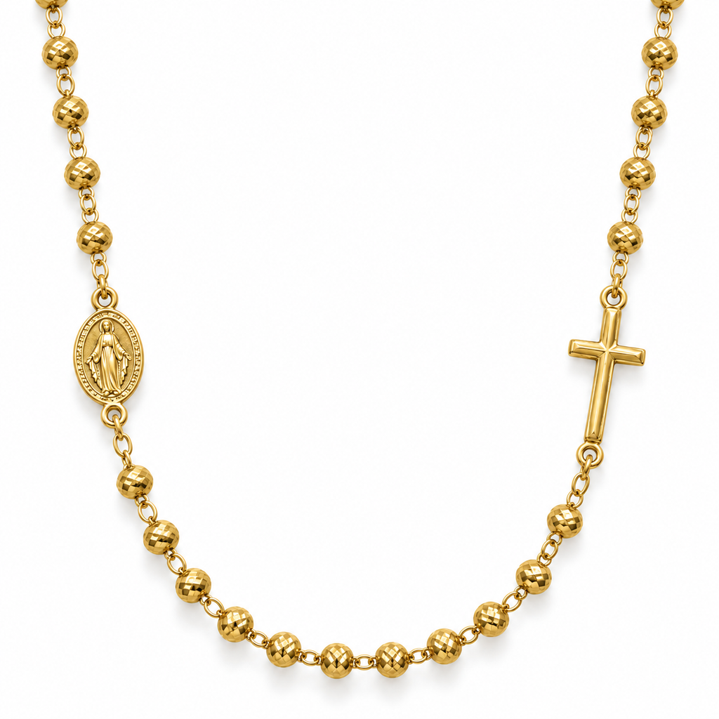 Collana Rosario Sfere Sfaccettate da 4mm in Argento 925 rodiato