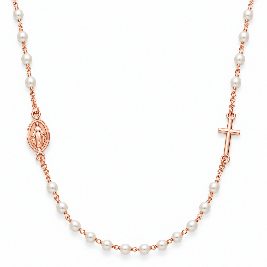 Collana Rosario Sfere di Perla da 3mm in Argento 925 rodiato
