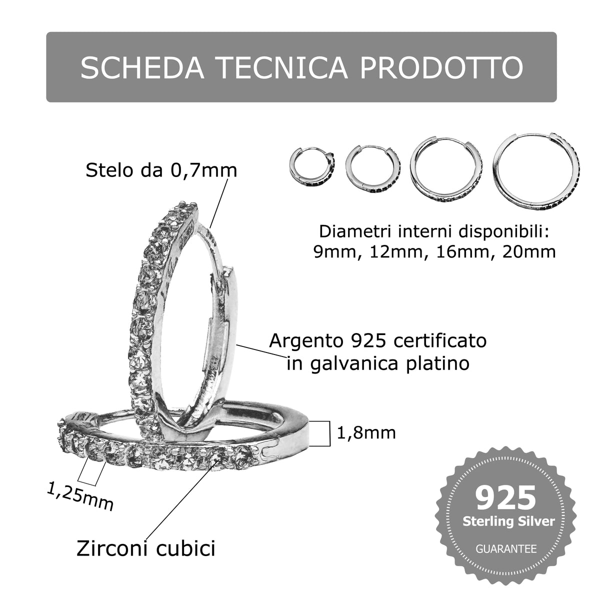 Orecchini a Cerchio Fucsia in argento 925 in 4 misure