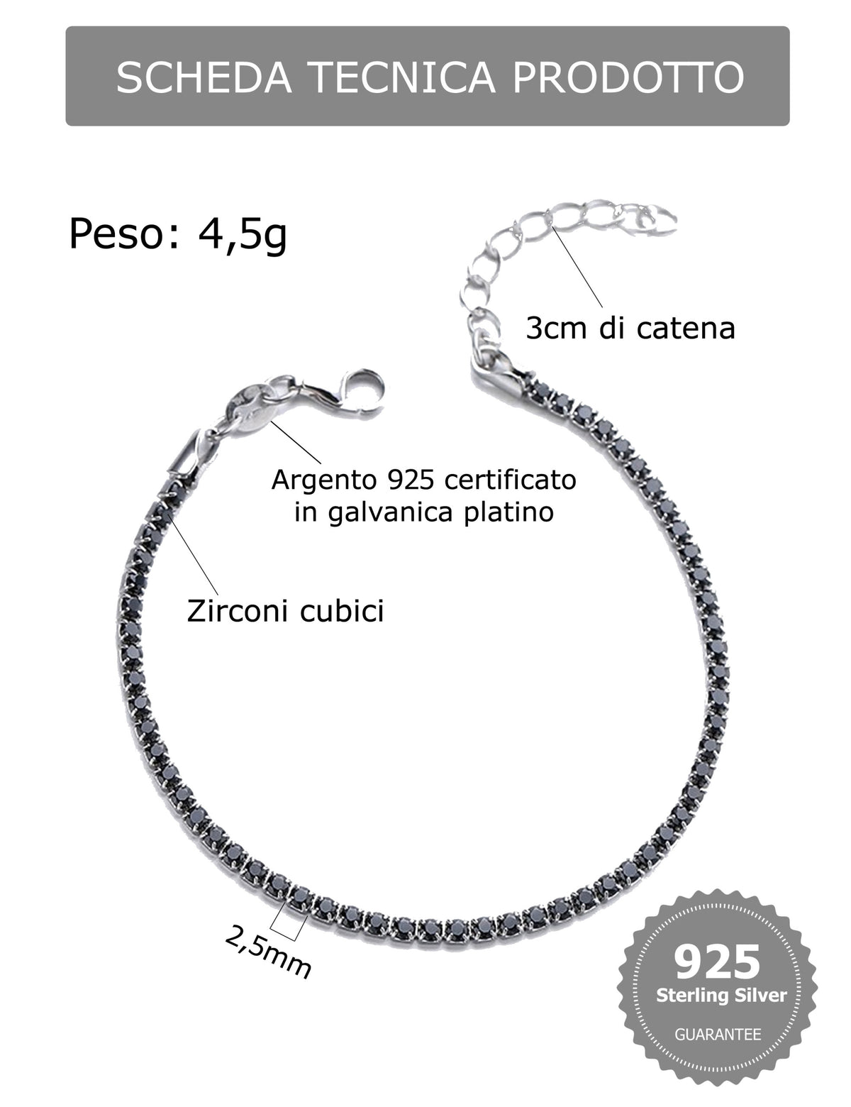 Bracciale Tennis Verde in Argento 925 Rodiato