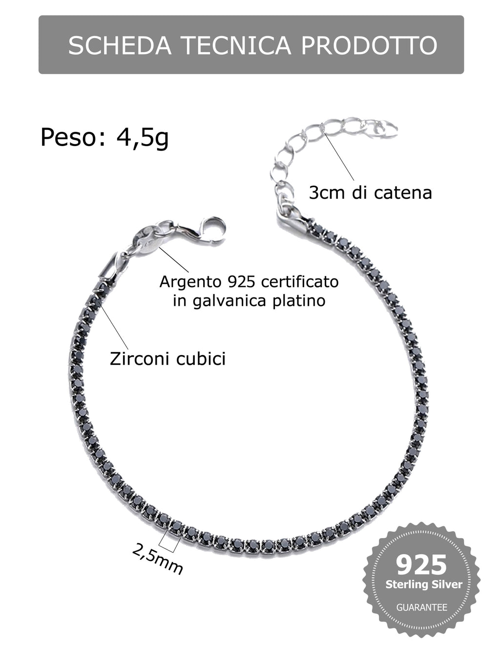 Bracciale Tennis Azzurro in Argento 925 Rodiato