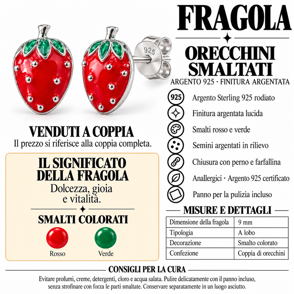 Orecchini a Lobo Fragola smaltata in Argento 925 Rodiato