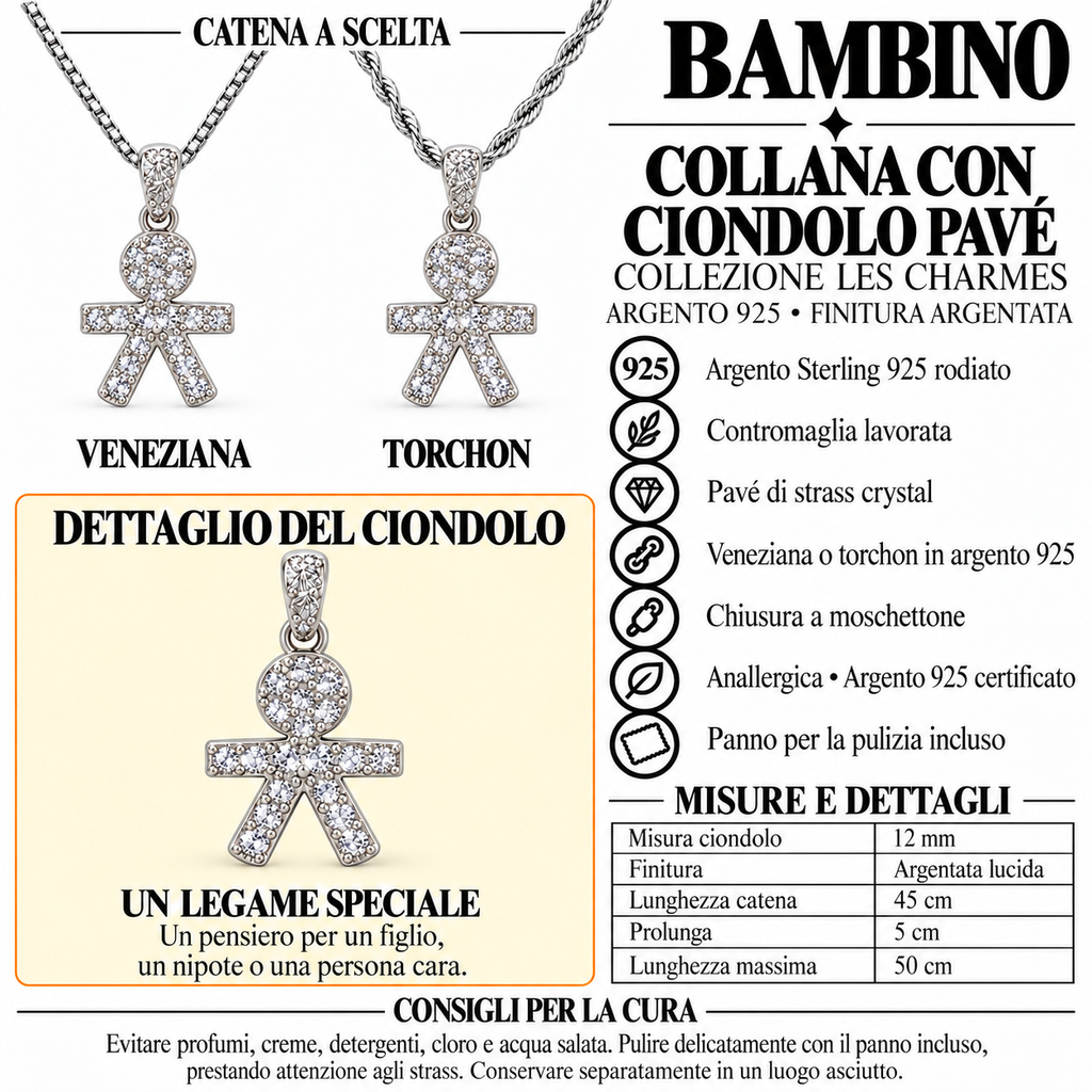 Collana Bimbo con Strass in Argento 925