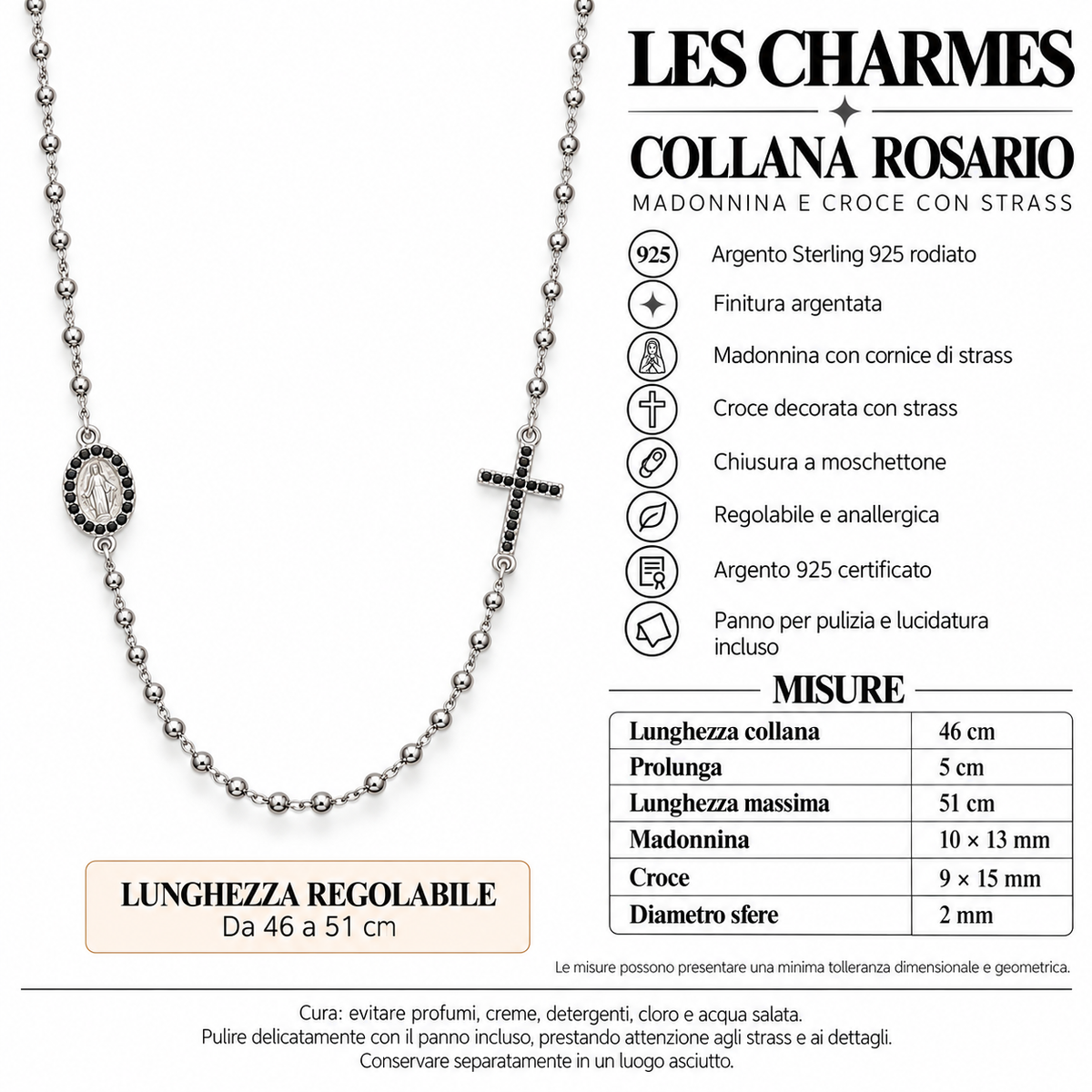 Collana Rosario con Figure con strass in Argento 925 rodiato