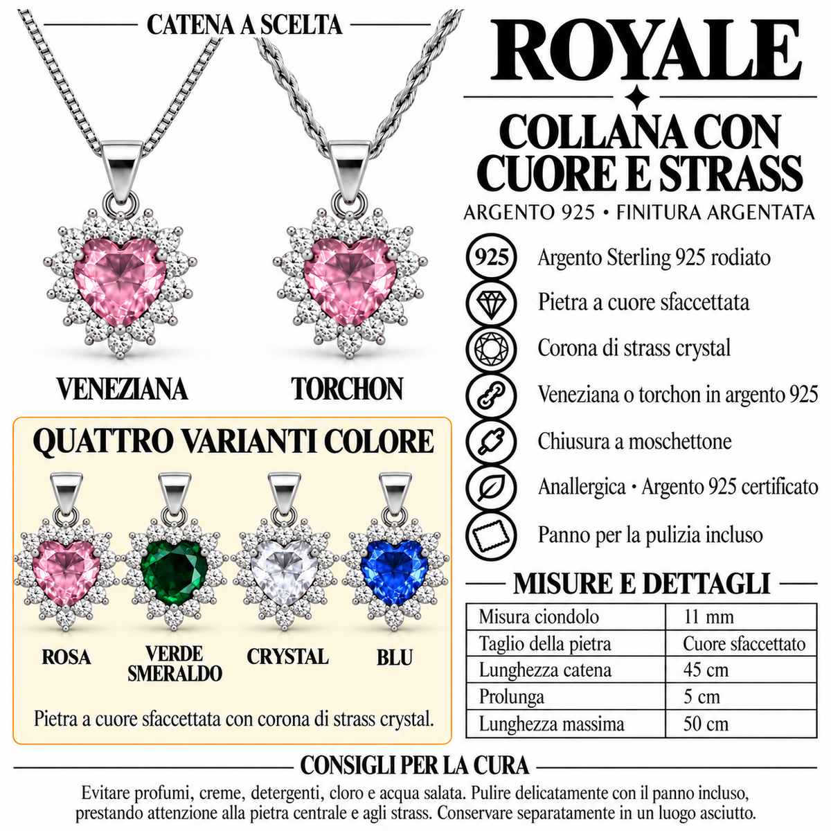 Collana Royal Cuore in Argento 925 Rodiato