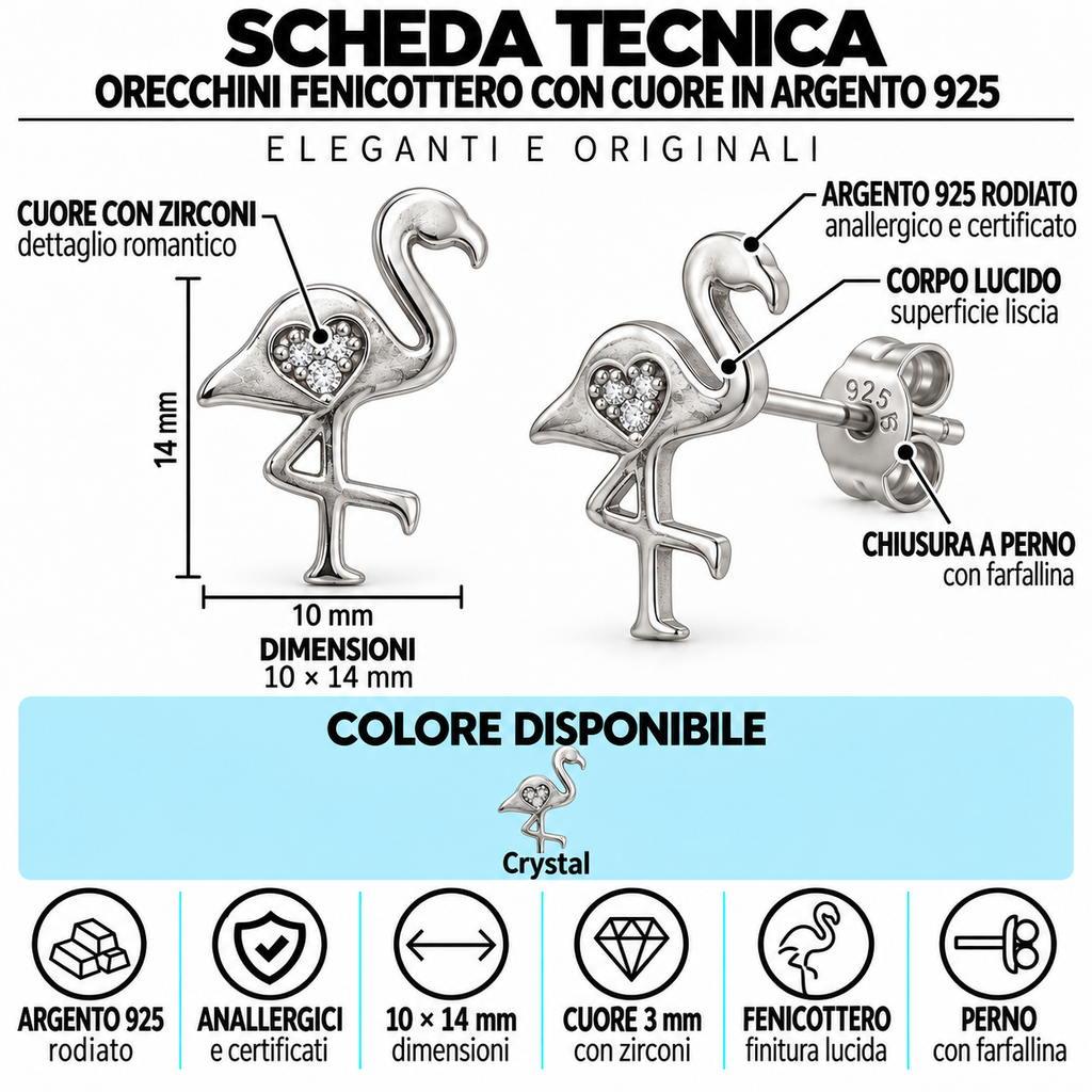 Orecchini a Lobo Fenicottero in Argento 925 Rodiato