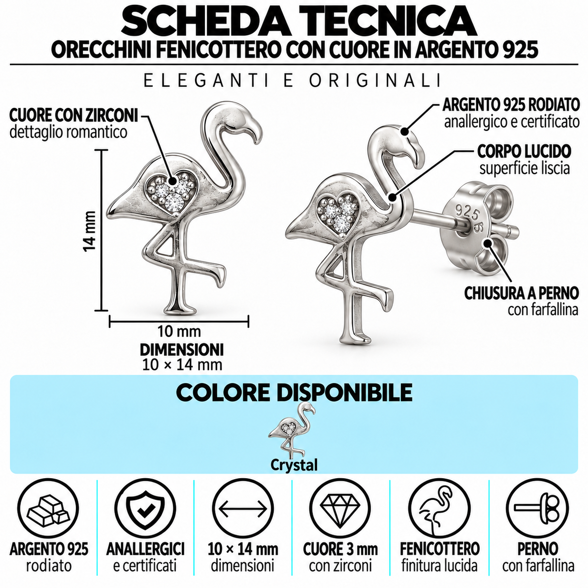 Orecchini a Lobo Fenicottero in Argento 925 Rodiato