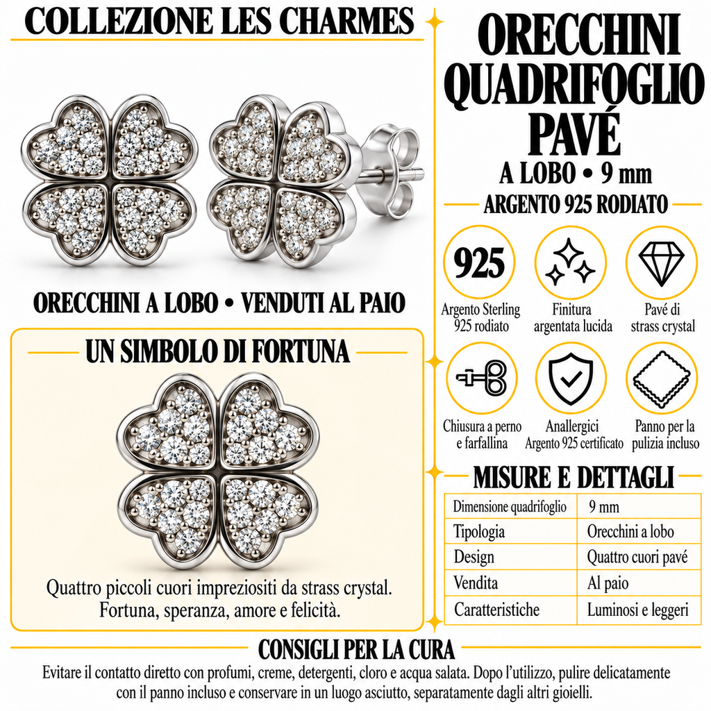 Boucles d'oreilles puces trèfle en argent 925 rhodié