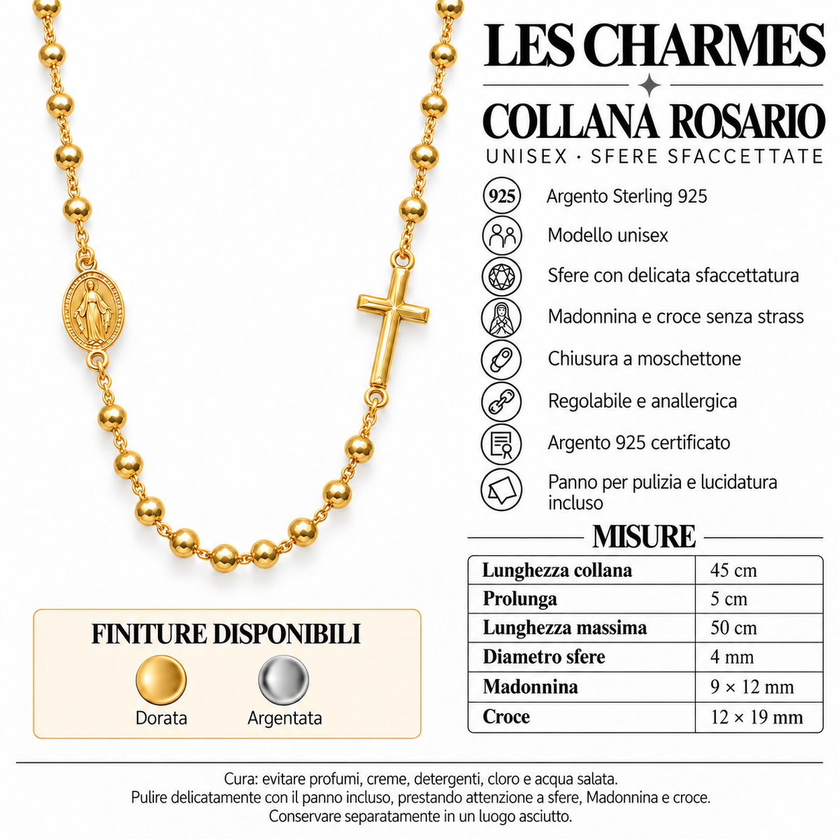 Collana Rosario Sfere da 4mm in Argento 925 rodiato