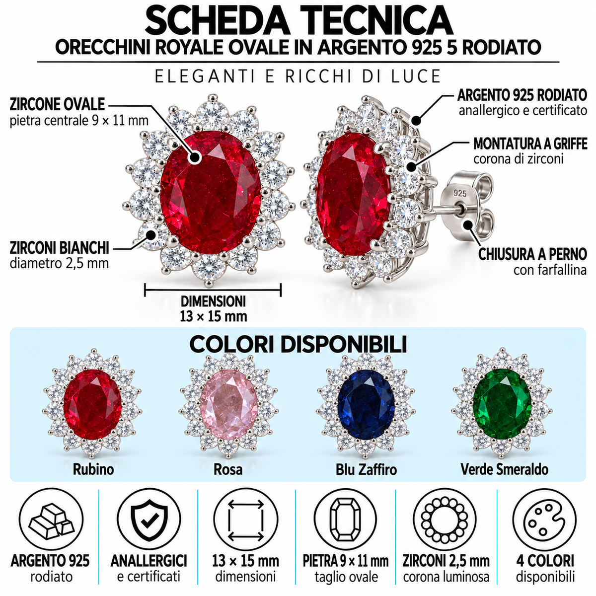 Orecchini Royale Ovale in Argento 925 Rodiato – 13 × 15 mm