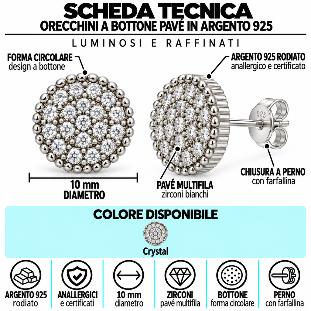 Orecchini a Lobo Tondi Pavé in Argento 925 Rodiato