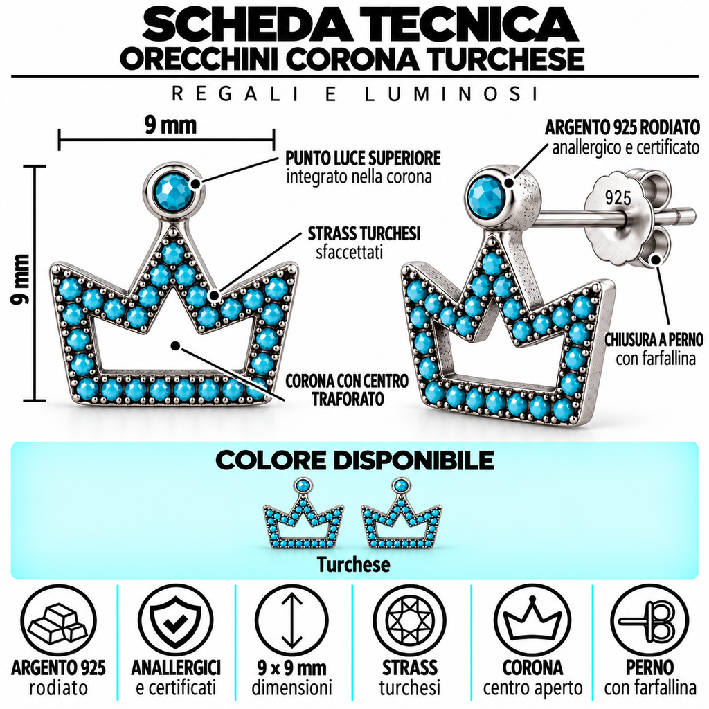 Orecchini a Lobo Corona in Argento 925 Rodiato
