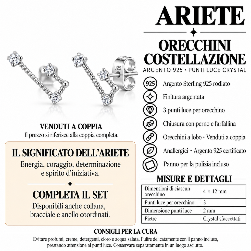Orecchini Zodiaco Ariete a lobo in Argento 925
