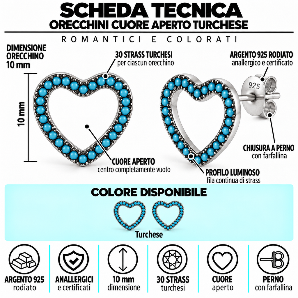 Orecchini a Lobo Cuore Aperto in Argento 925 Rodiato