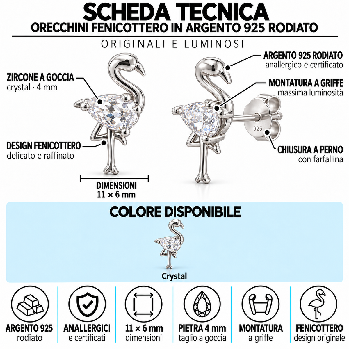 Orecchini a Lobo Fenicottero in Argento 925