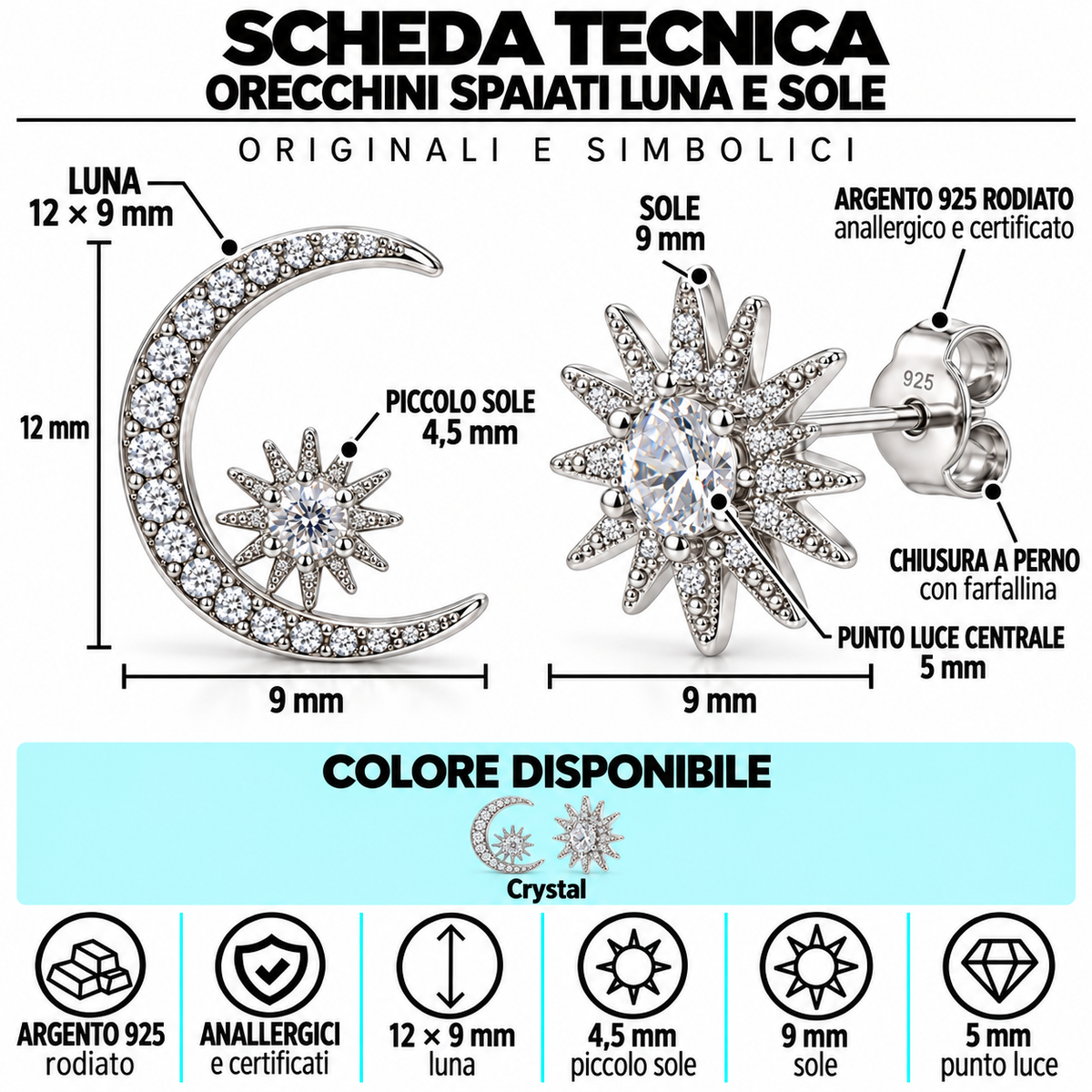 Orecchini Luna e Sole in Argento 925 Rodiato