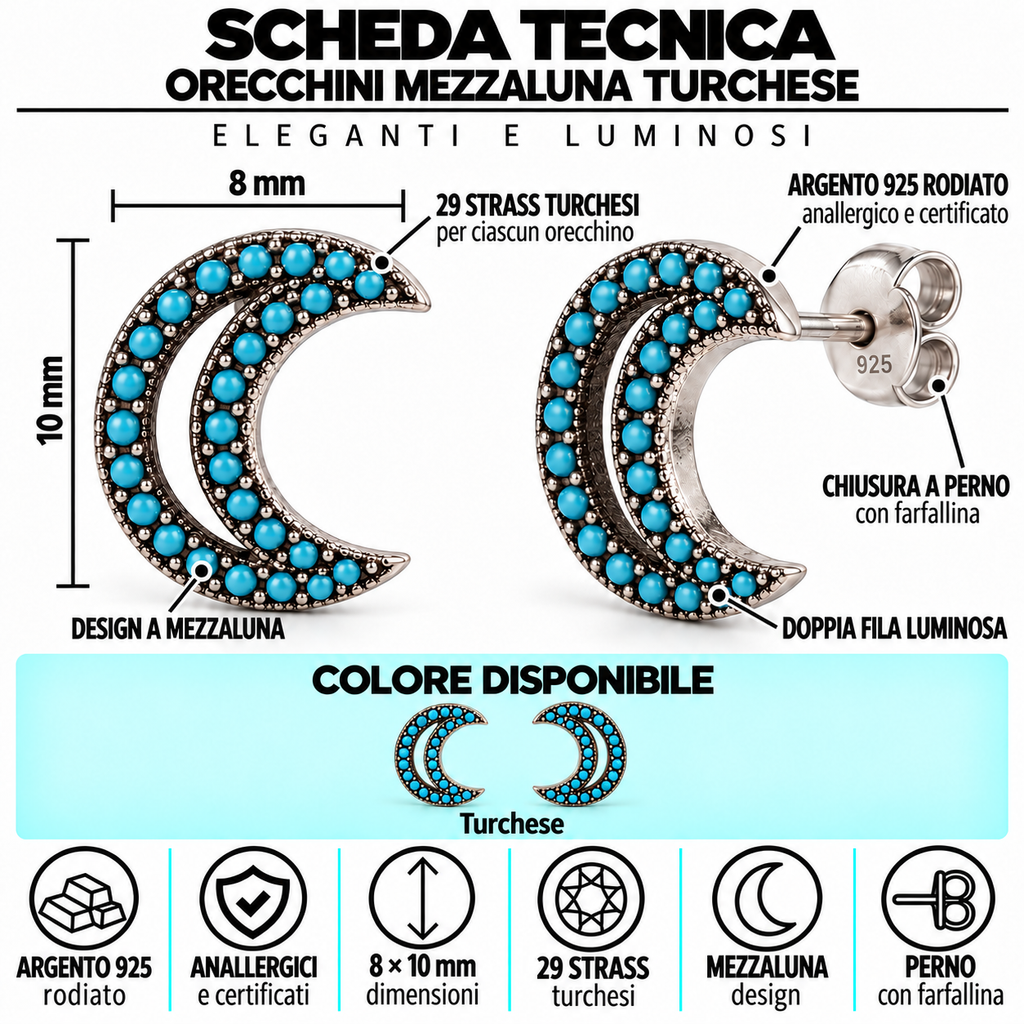 Orecchini a Lobo Mezzaluna in Argento 925 Rodiato