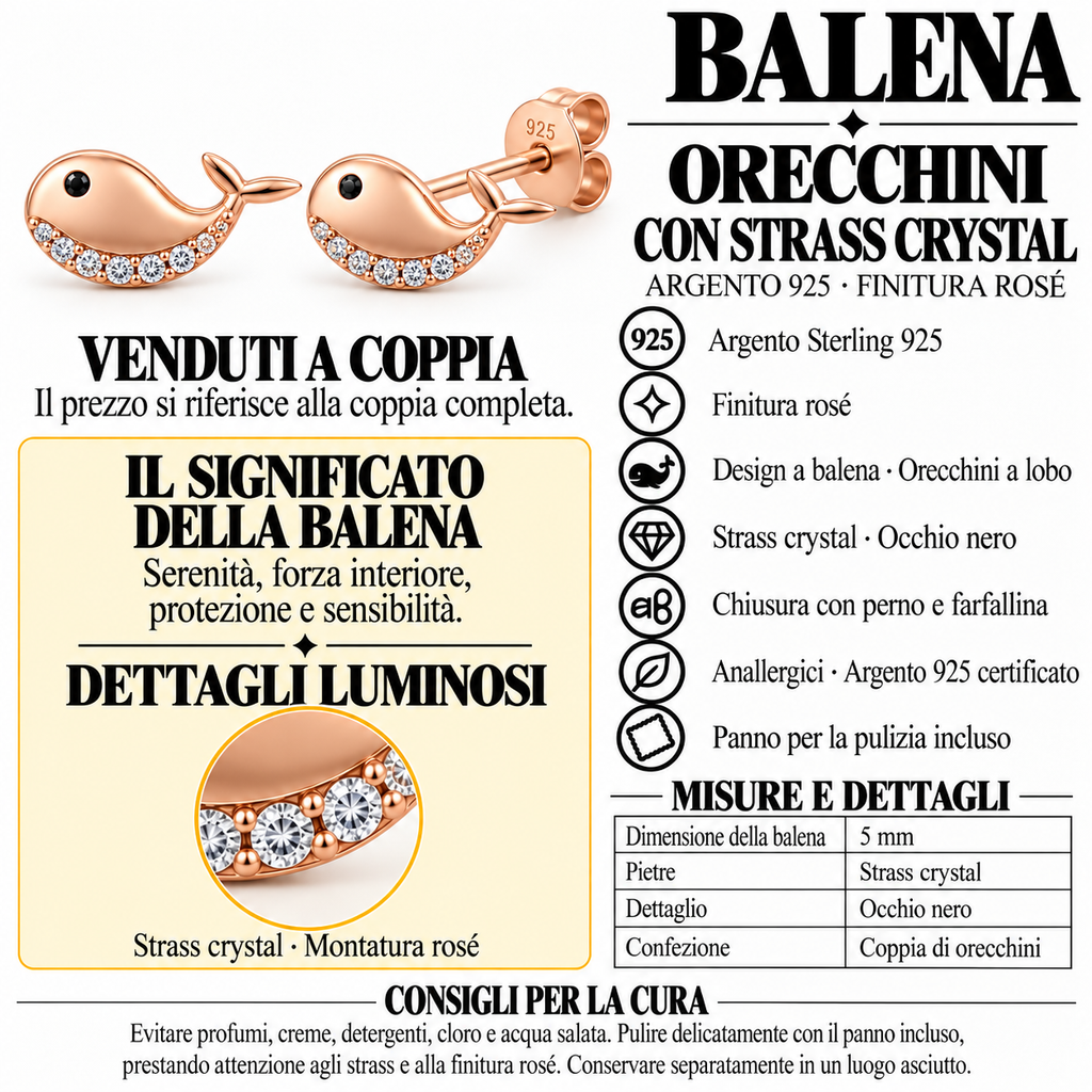 Orecchini a Lobo Balena in Argento 925 Rodiato