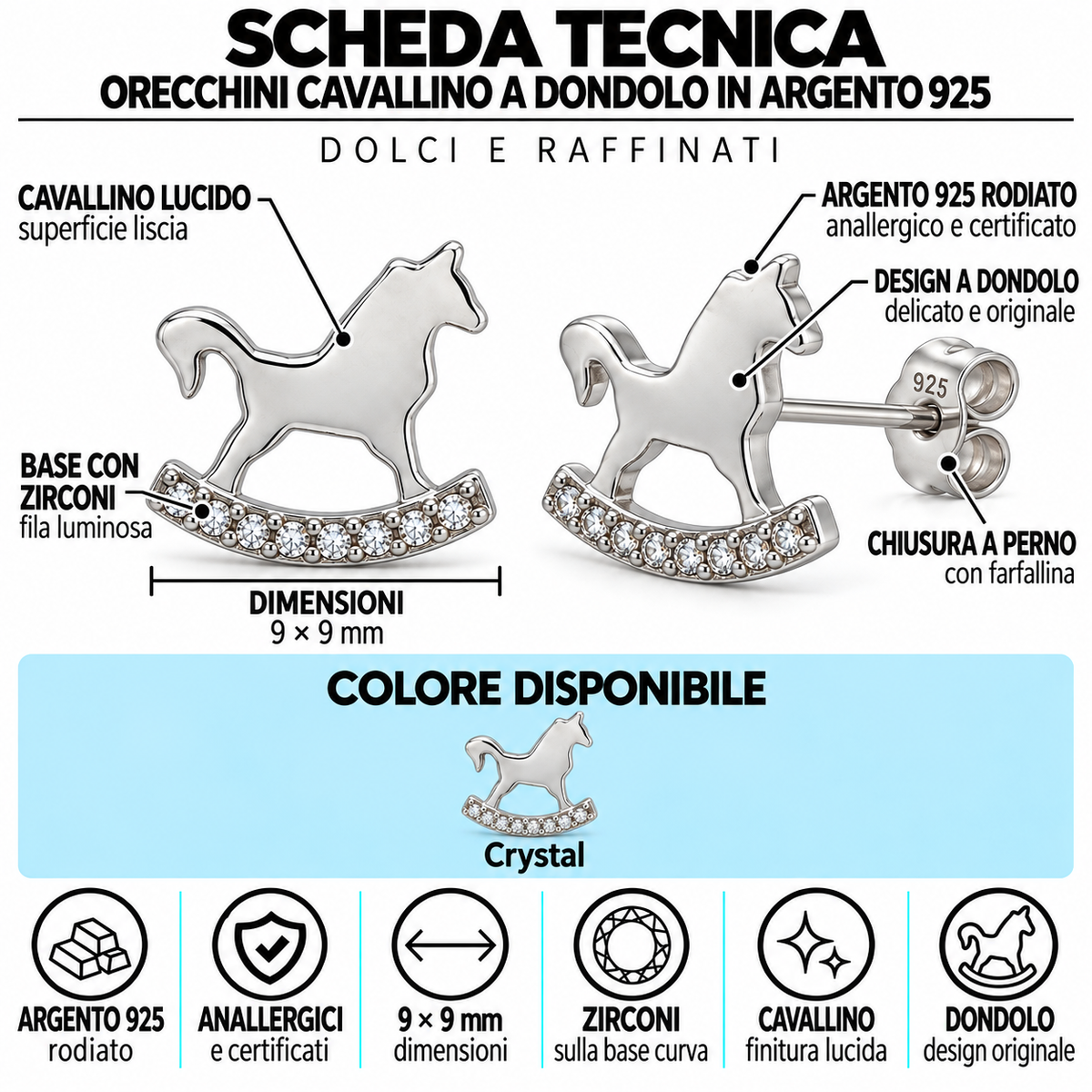 Orecchini a Lobo Cavallino a Dondolo in Argento 925 Rodiato