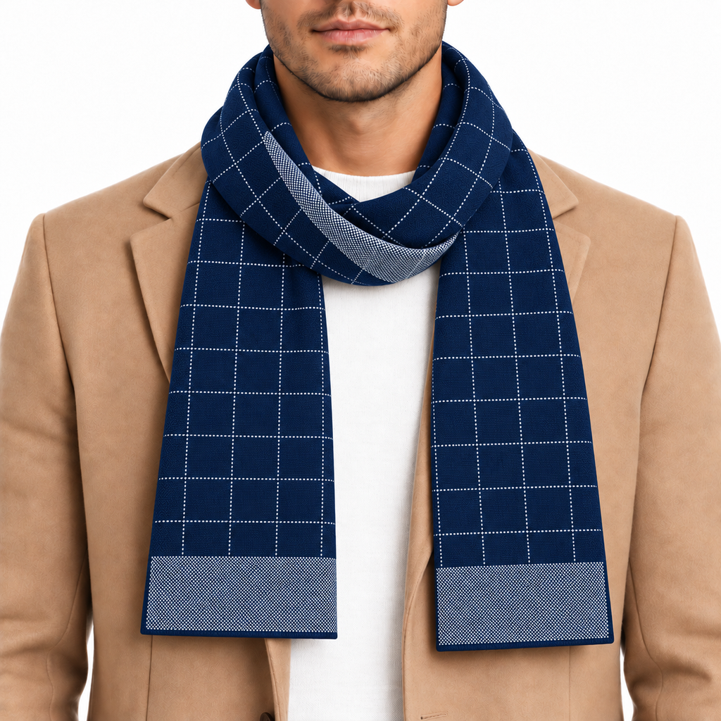 Sciarpa Uomo Reversibile Bicolore con Fantasia a Quadri