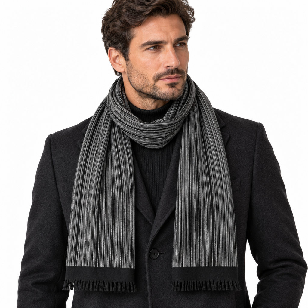 Set Coveri Collection con Sciarpa a Righe Sottili e Beauty Case Tartan