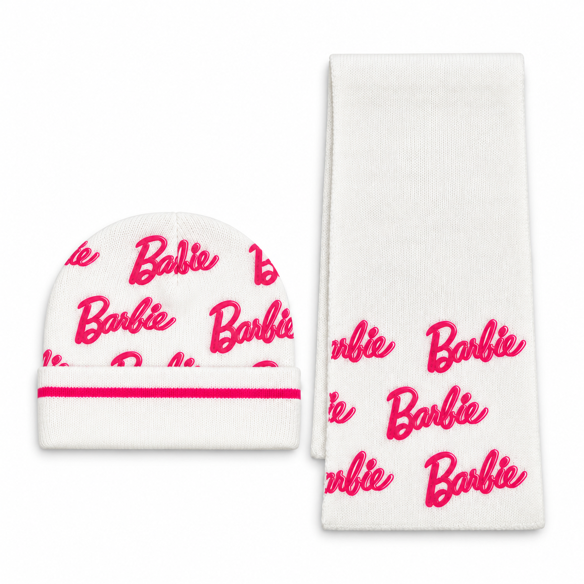 Set Barbie in Maglia con Cappello e Sciarpa con Logo