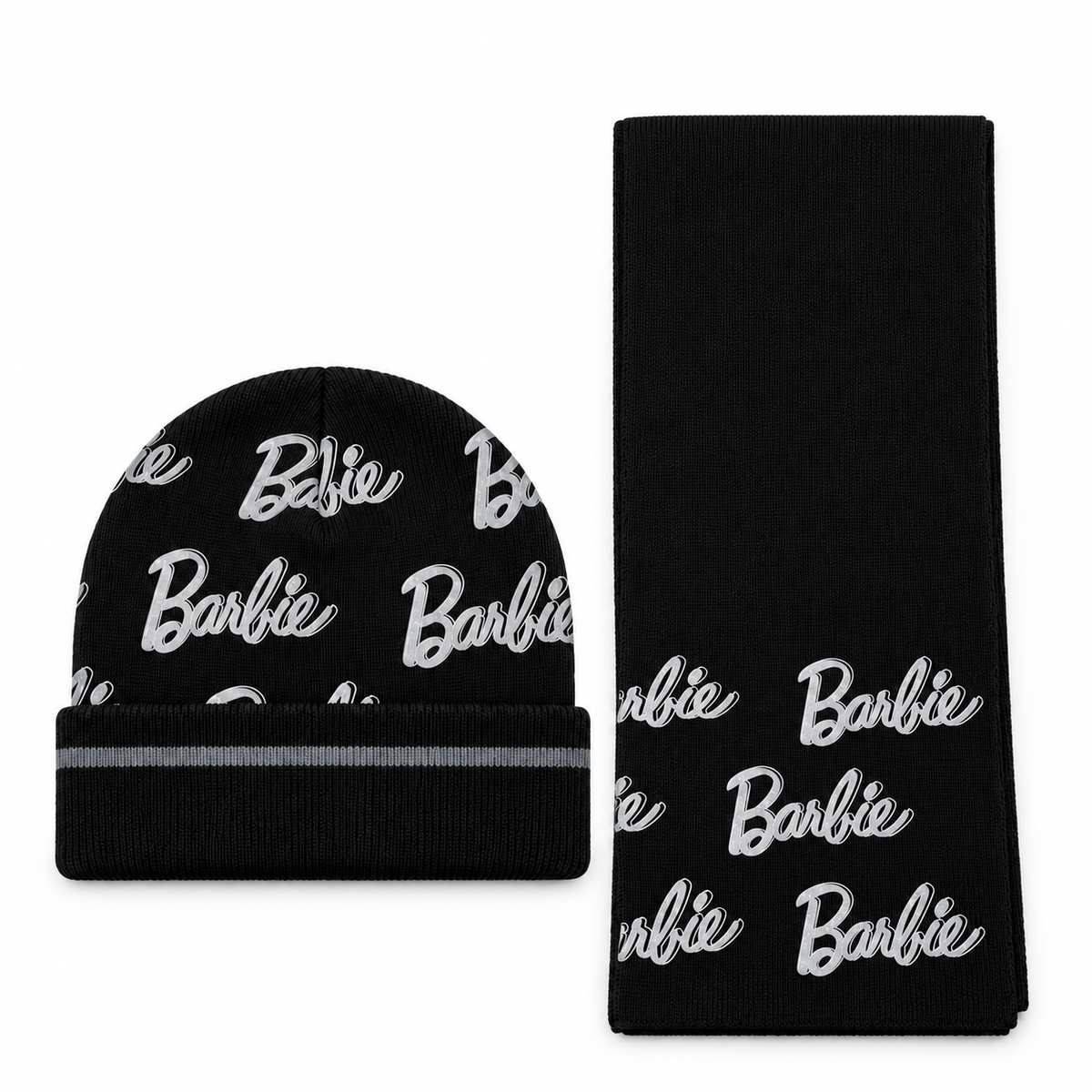 Set Barbie in Maglia con Cappello e Sciarpa con Logo