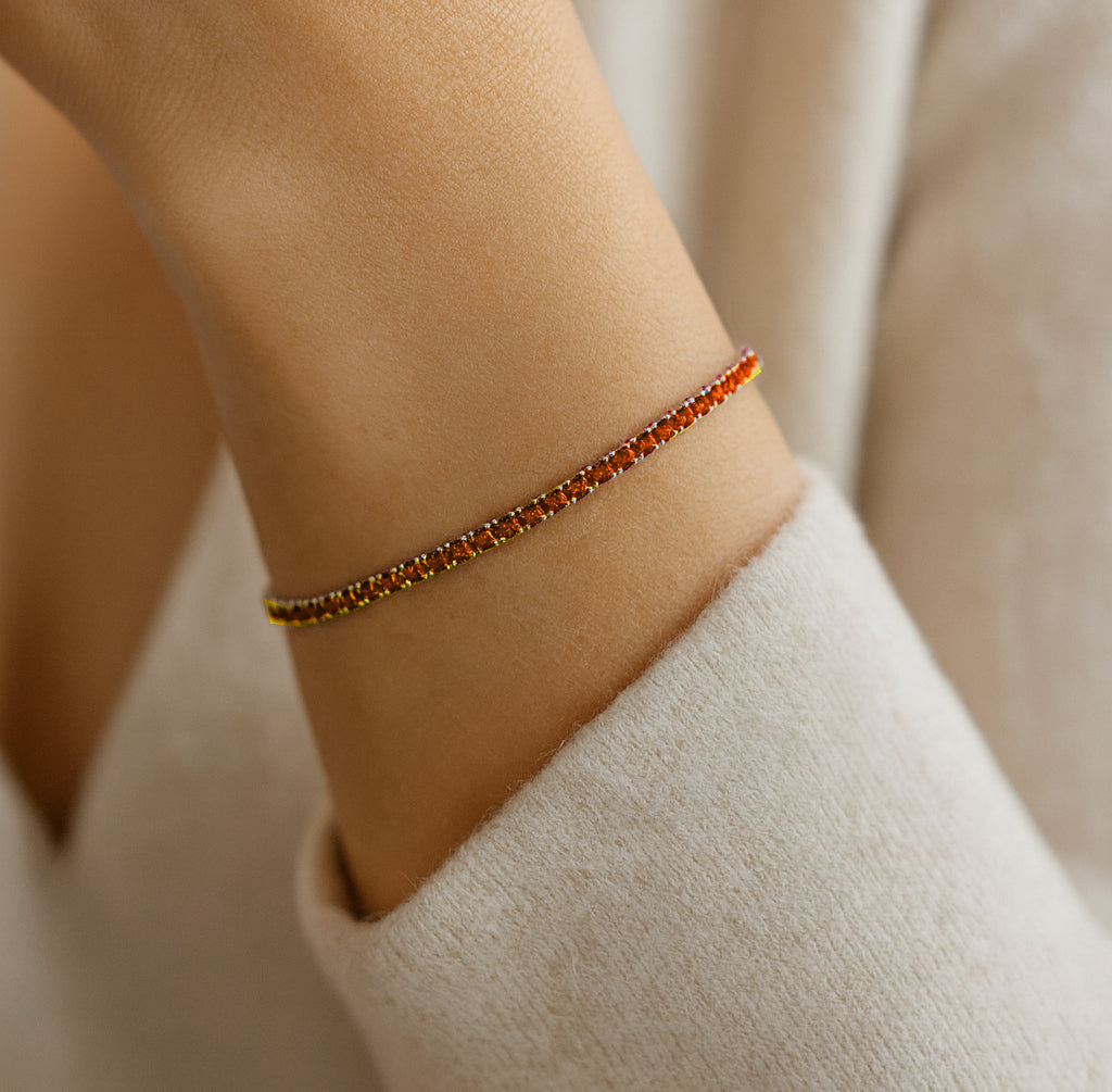 Bracciale Tennis Arancione in Argento 925 Rodiato