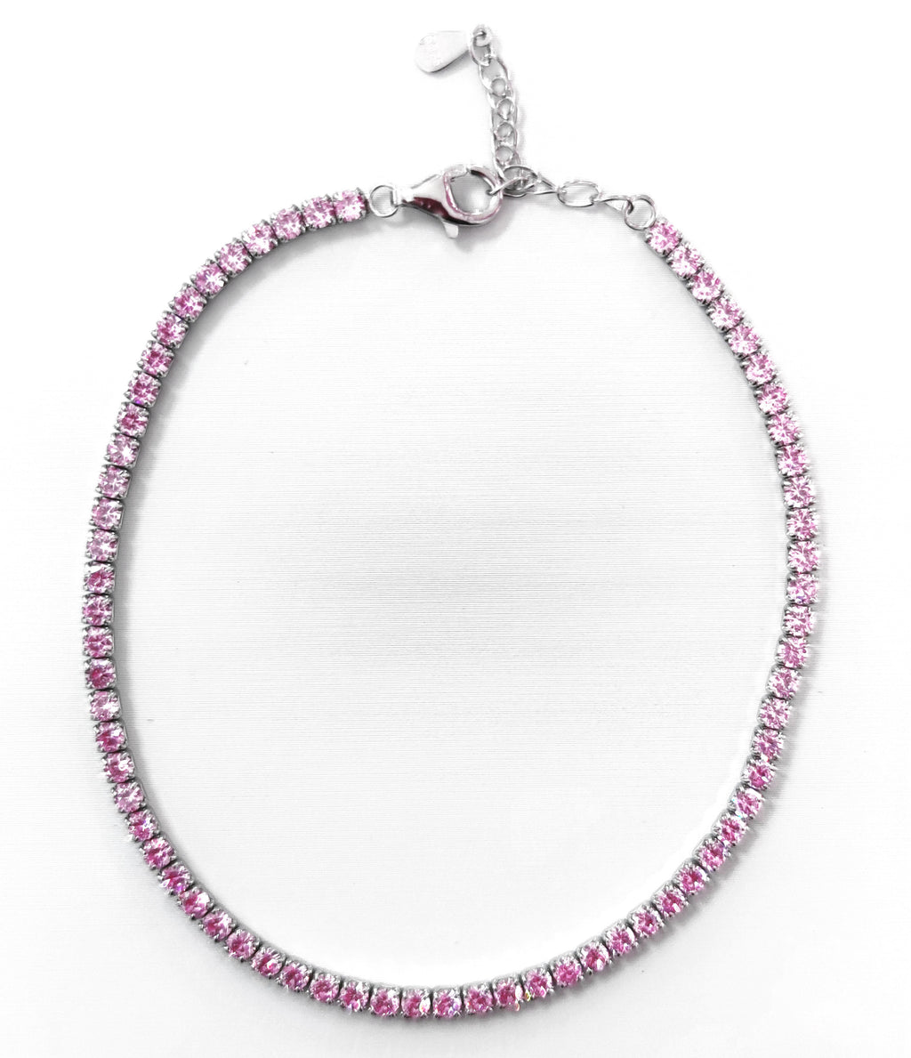 Bracciale tennis rosa in argento 925